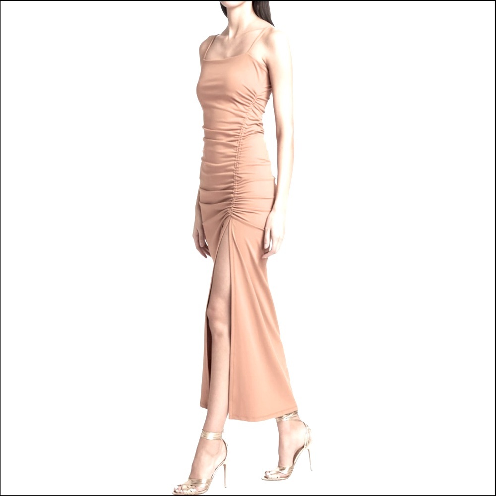 Susana Monaco Ivory Cream Nude Ruched Core Support Fitted Bodycon Maxi Dress - Picture 8 of 13